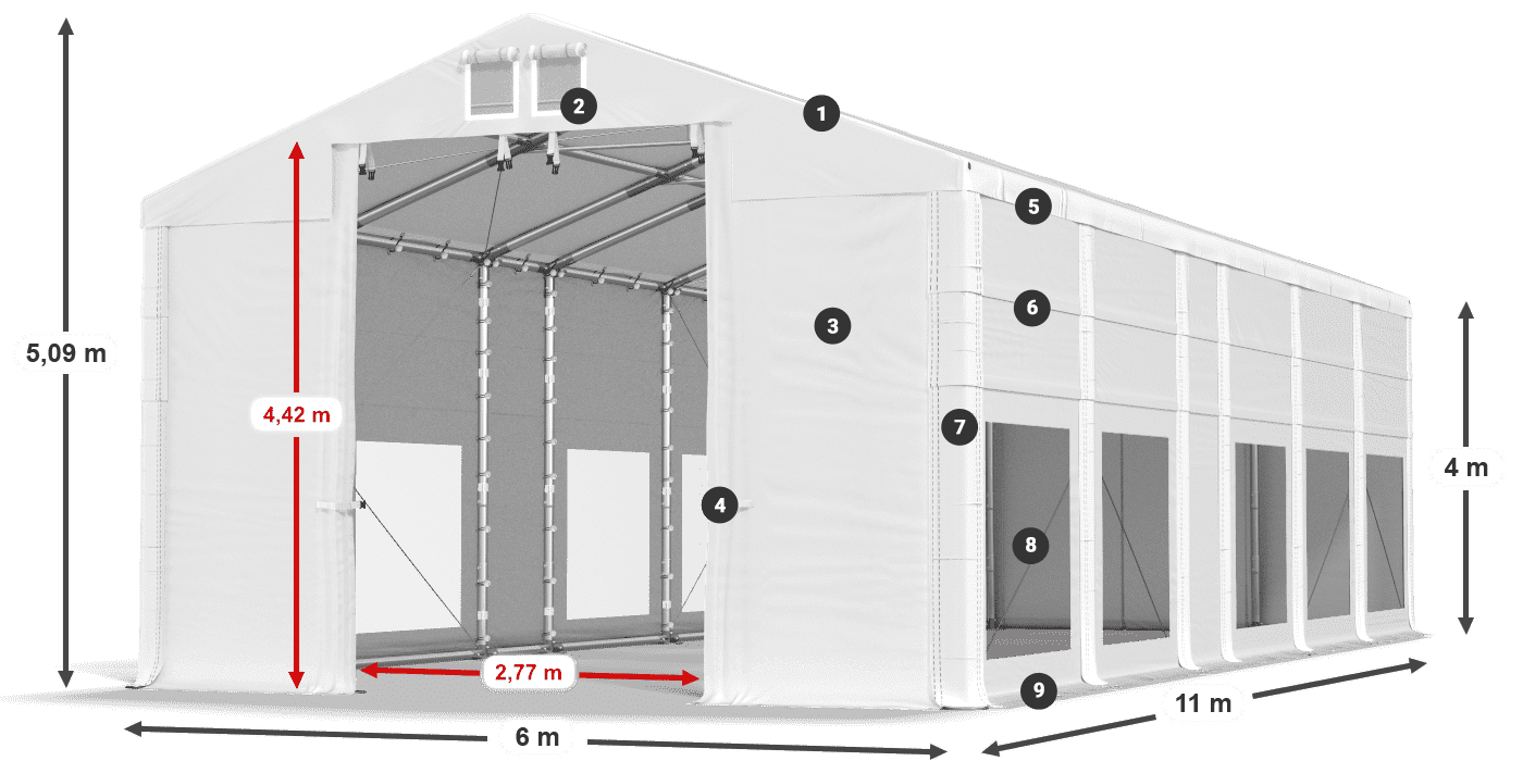 Acoperiș: MS 580 PVC Pereţi: MS 580 PVC Legenda 4m