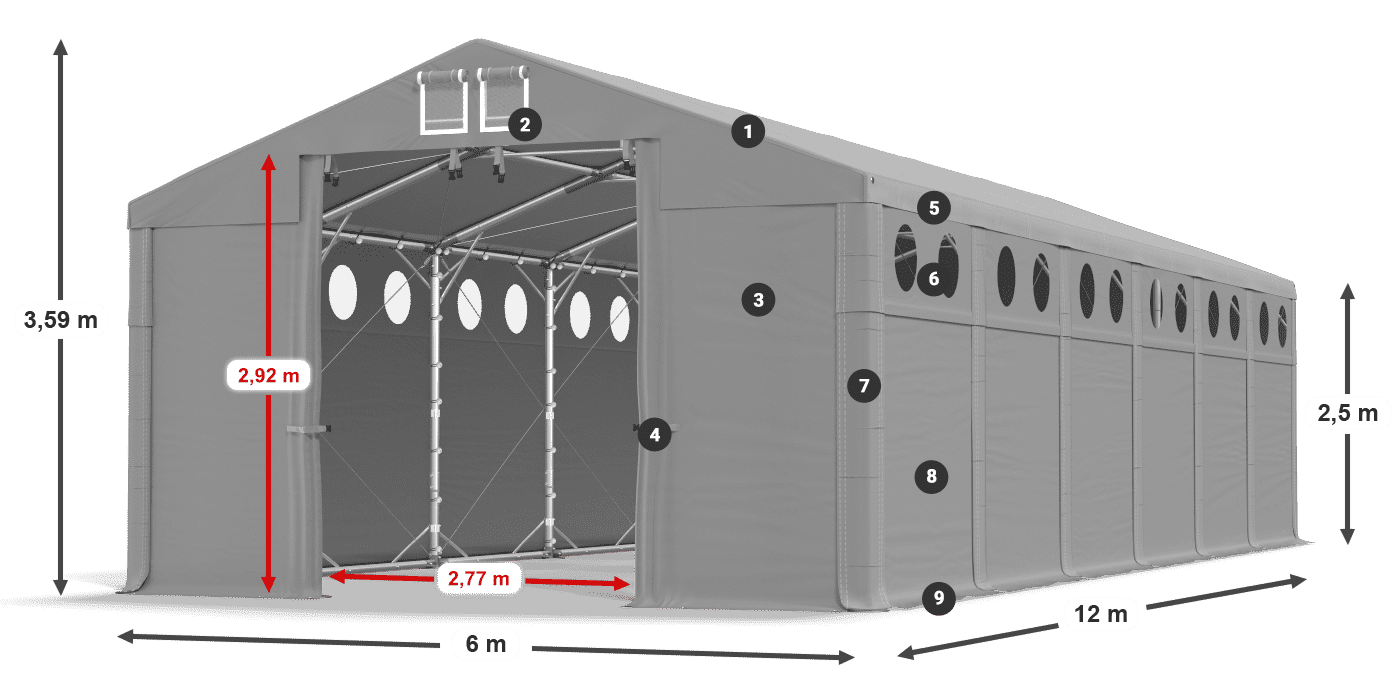 Acoperiș: FR 620 PVC Pereţi: MS O 580 PVC legenda 2.5m