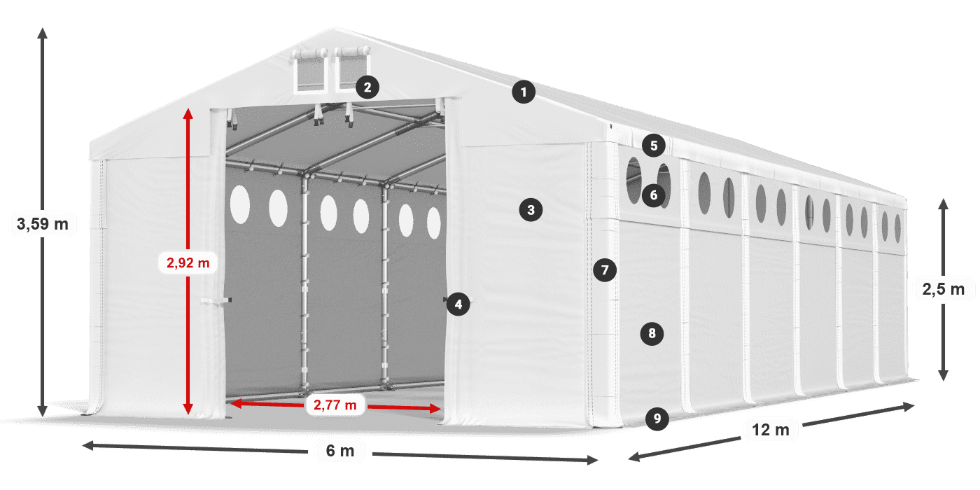 Acoperiș: FR 620 PVC Pereţi: MS O 580 PVC legenda 2.5m