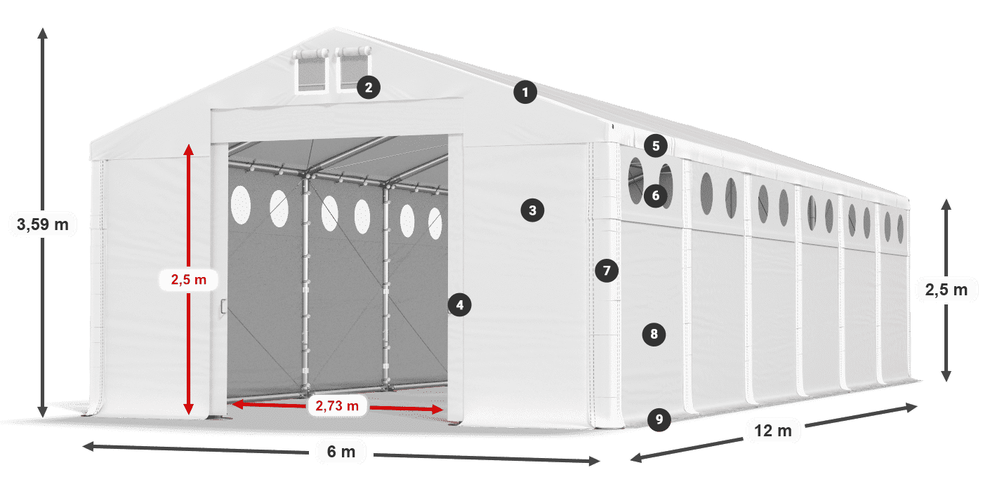 Acoperiș: FR 620 PVC Pereţi: MS O 580 PVC legenda 2.5m