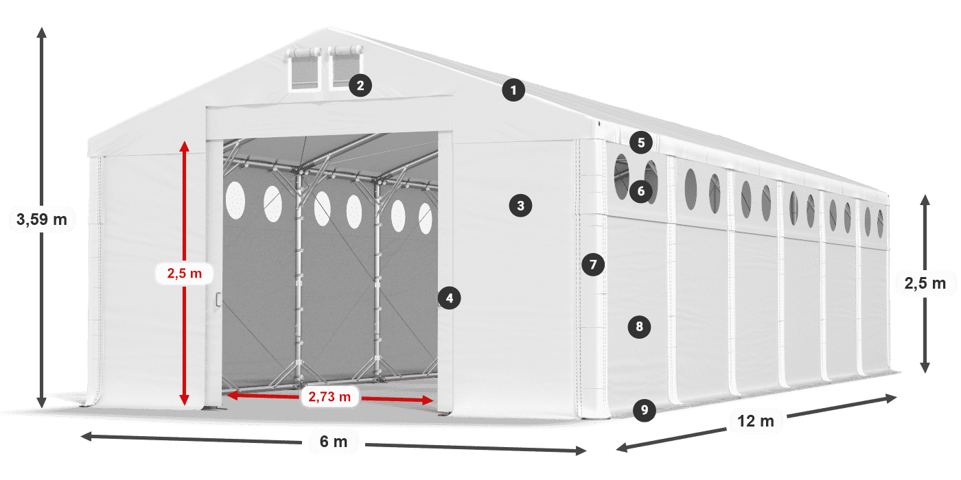 Acoperiș: FR 620 PVC Pereţi: SD O 500 PVC legenda 2.5m