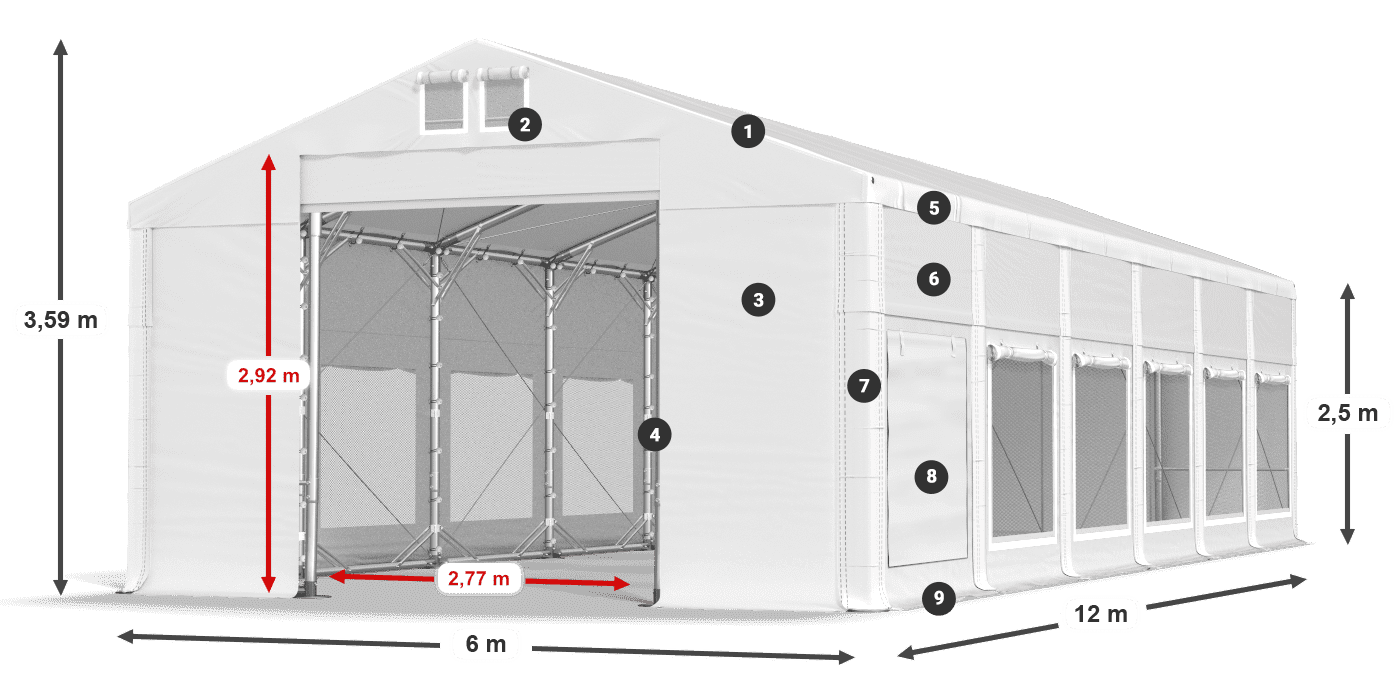 Acoperiș: FR 620 PVC Pereţi: SD 500 PVC legenda 2.5m