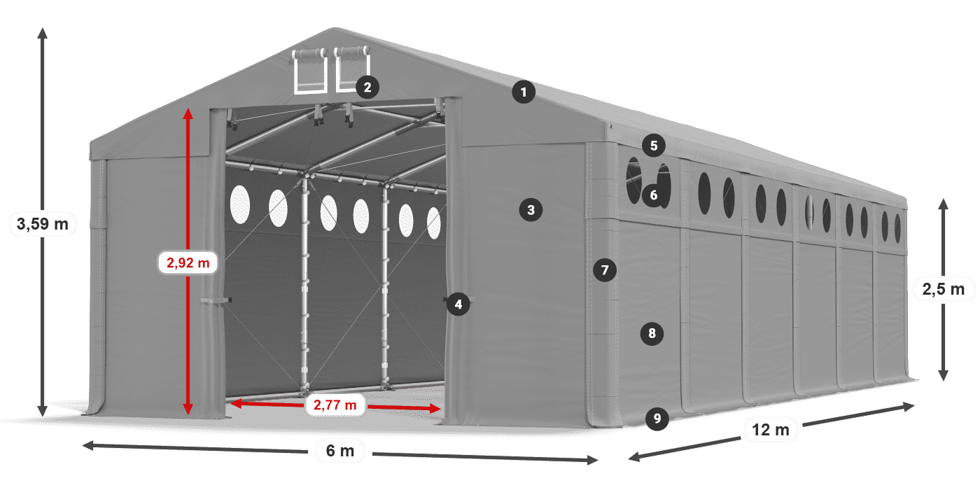 Acoperiș: FR 620 PVC Pereţi: SD O 500 PVC legenda 2.5m