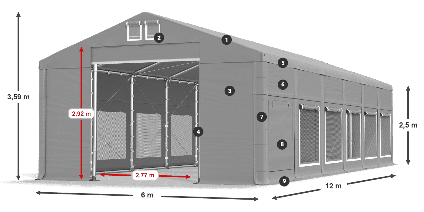 Acoperiș: FR 620 PVC Pereţi: SD 500 PVC legenda 2.5m