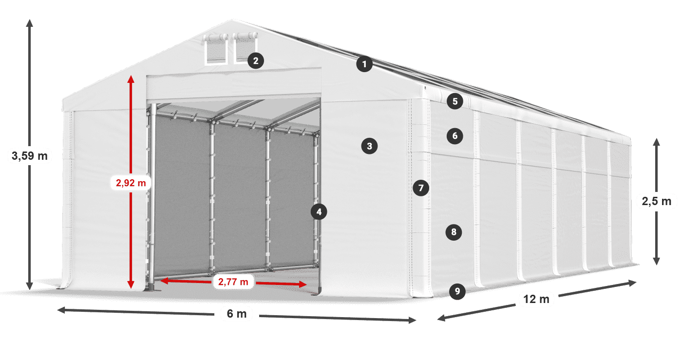 Acoperiș: MS T 580 PVC Pereţi: FR 620 PVC legenda 2.5m