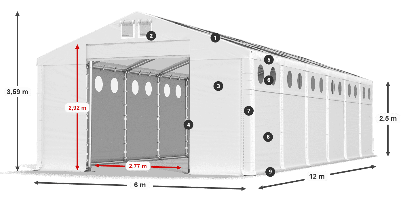 Acoperiș: MS T 580 PVC Pereţi: MS O 580 PVC legenda 2.5m