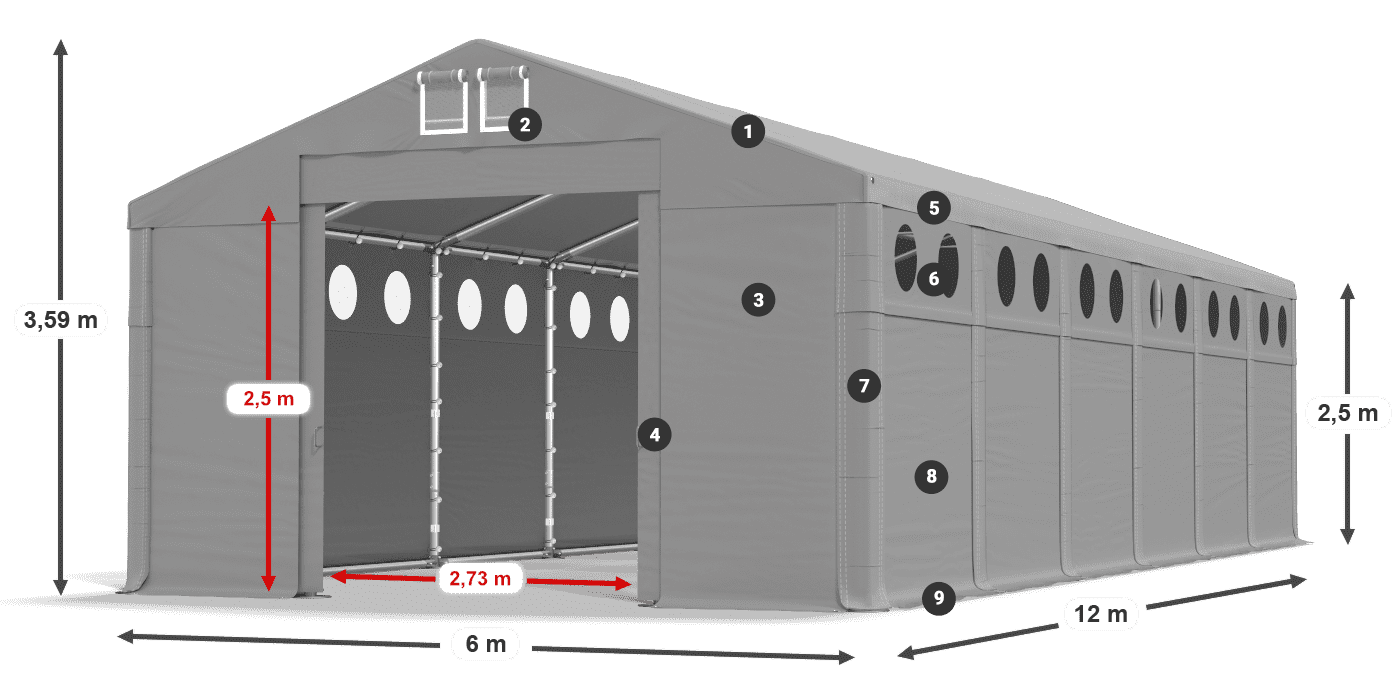 Acoperiș: MS 580 PVC Pereţi: SD O 500 PVC legenda 2.5m