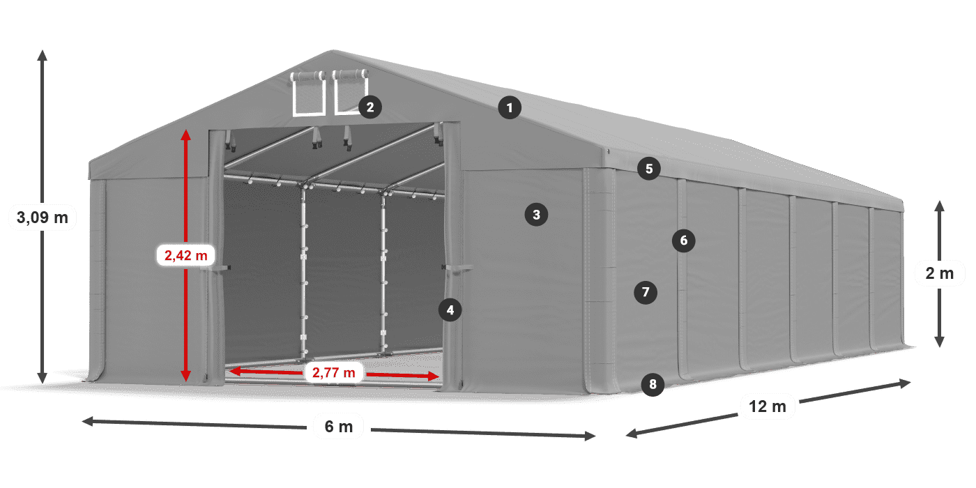 Acoperiș: FR 620 PVC Pereţi: SD 500 PVC 2m legenda