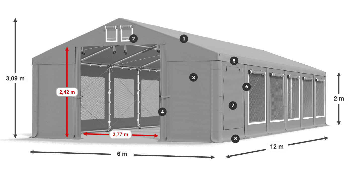 Acoperiș: FR 620 PVC Pereţi: SD 500 PVC 2m legenda