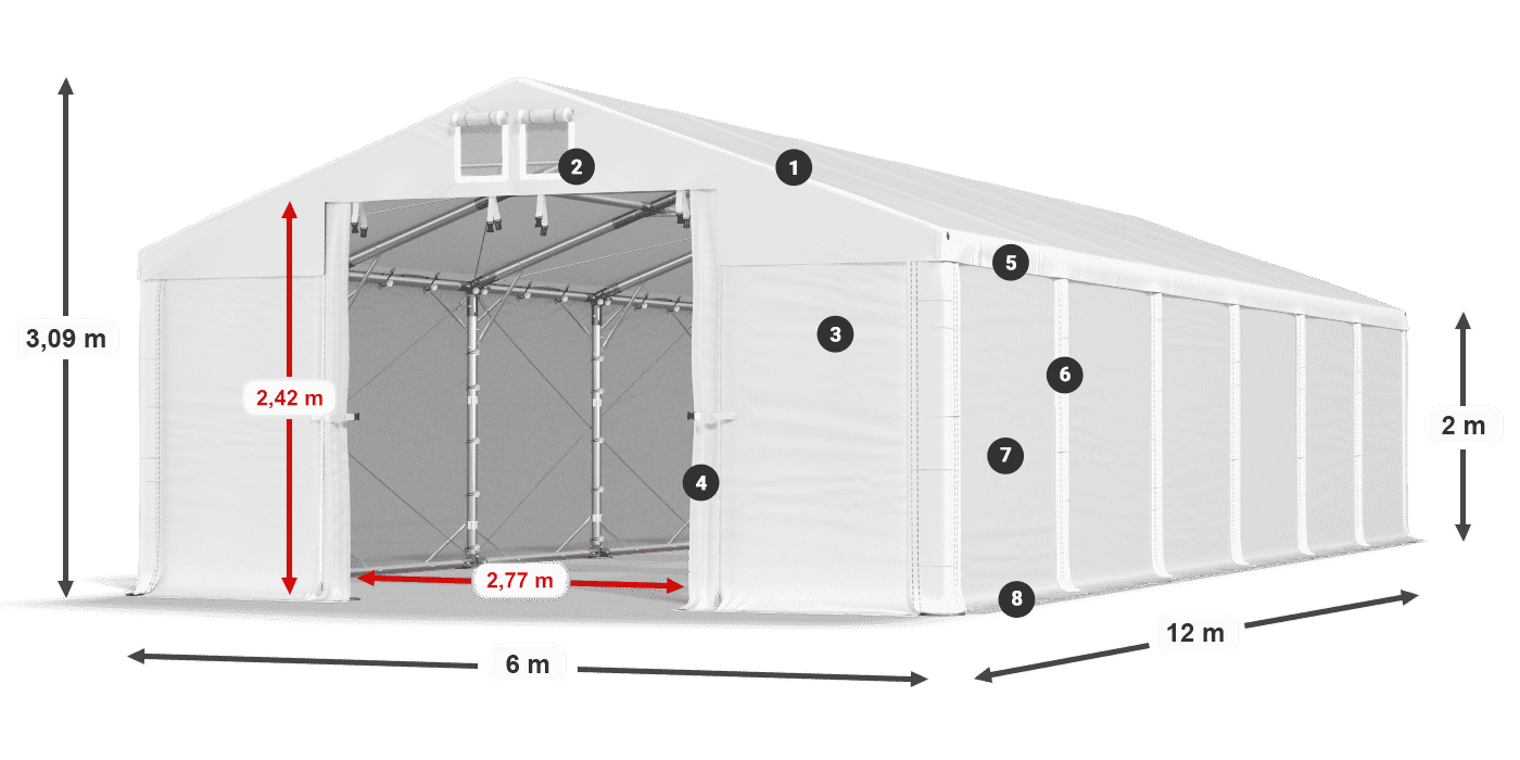 Acoperiș: MS 580 PVC Pereţi: FR M 620 PVC 2m legenda