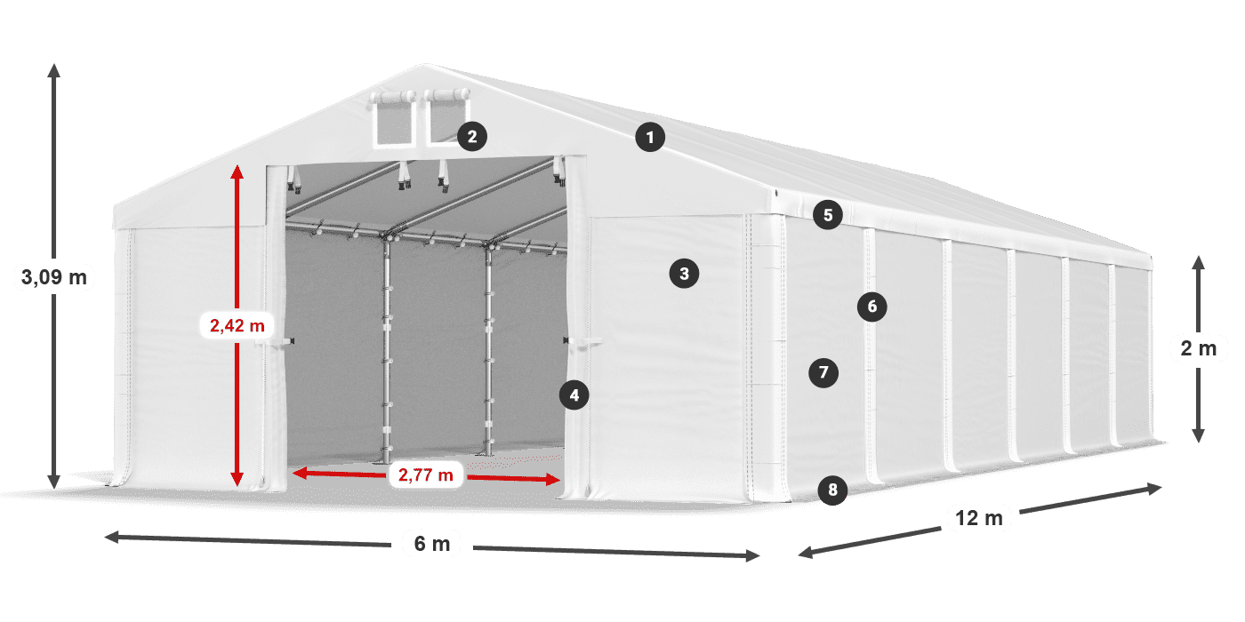 Acoperiș: MS 580 PVC Pereţi: FR M 620 PVC 2m legenda