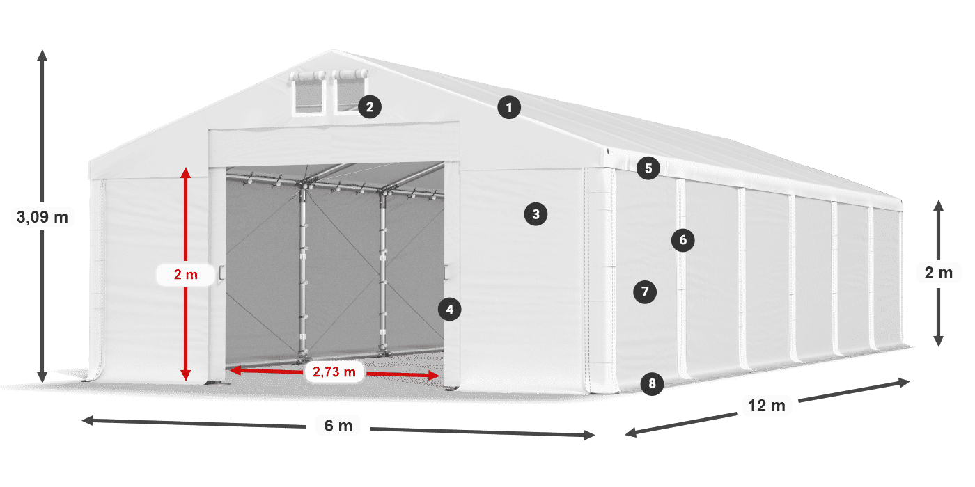 Acoperiș: MS 580 PVC Pereţi: FR M 620 PVC 2m legenda