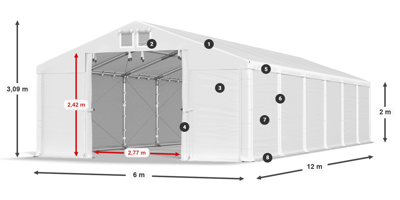 Acoperiș: MS 580 PVC Pereţi: FR M 620 PVC 2m legenda