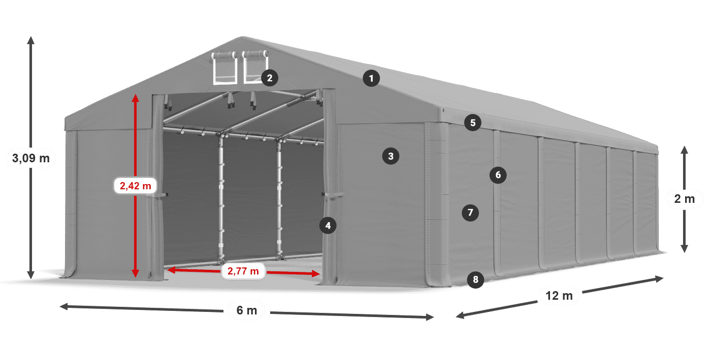 Acoperiș: MS 580 PVC Pereţi: SD 500 PVC 2m legenda