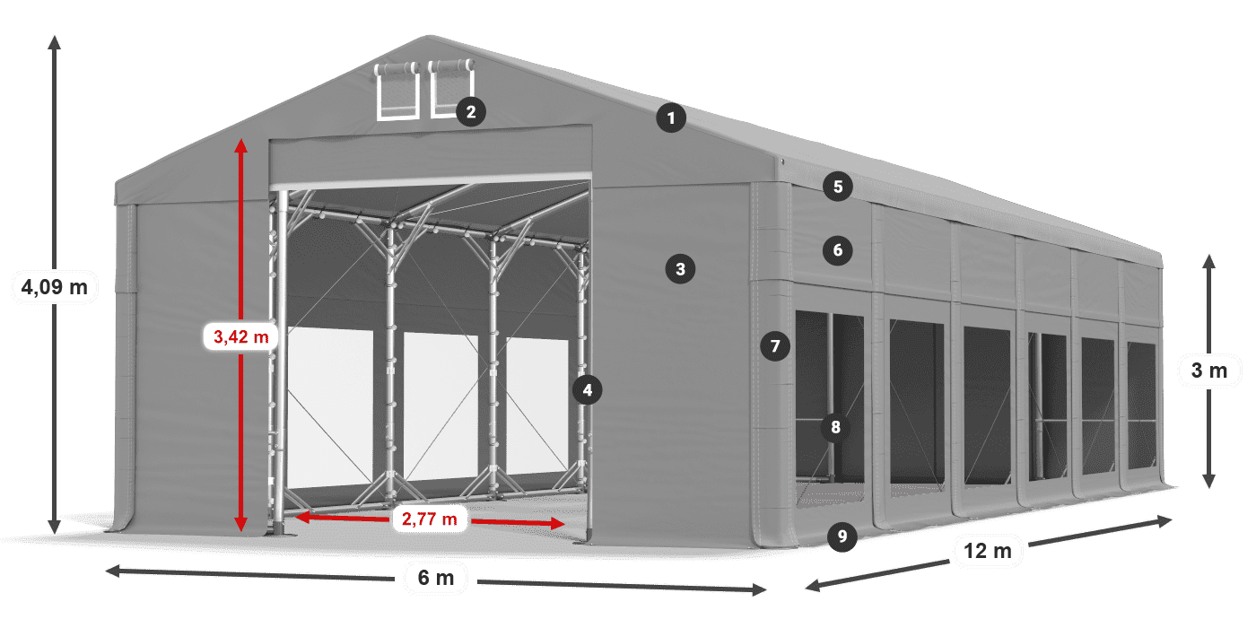Acoperiș: FR 620 PVC Pereţi: MS 580 PVC Legenda 3m