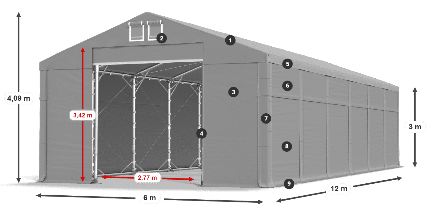 Acoperiș: FR 620 PVC Pereţi: SD 500 PVC Legenda 3m