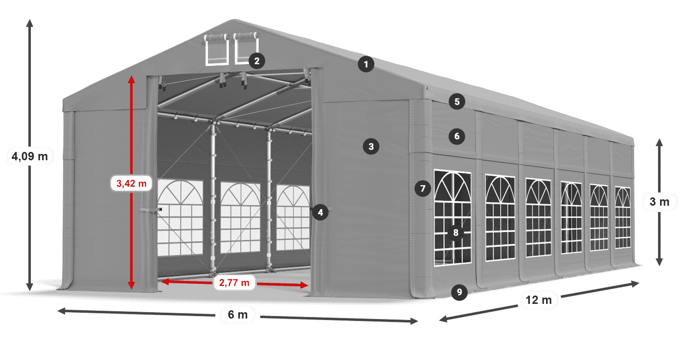 Acoperiș: FR 620 PVC Pereţi: SD 500 PVC Legenda 3m
