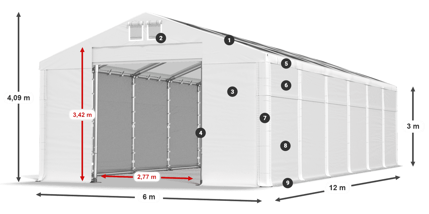 Acoperiș: MS T 580 PVC Pereţi: FR 620 PVC Legenda 3m