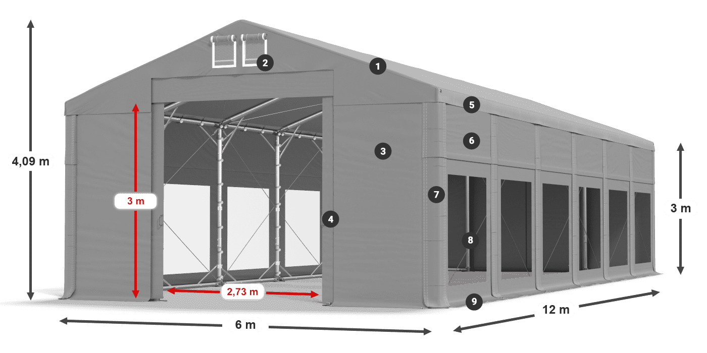 Acoperiș: MS 580 PVC Pereţi: MS 580 PVC Legenda 3m