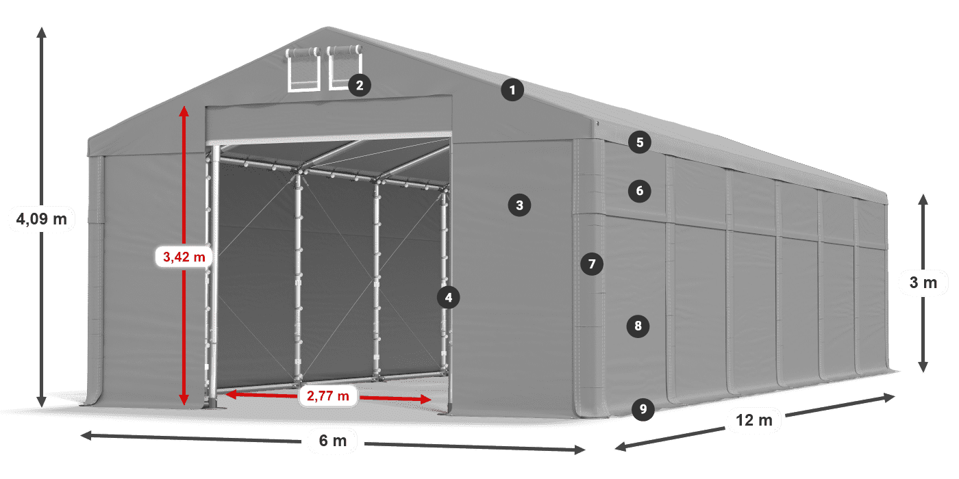 Acoperiș: SD 560 PVC Pereţi: FR 620 PVC legenda 3m