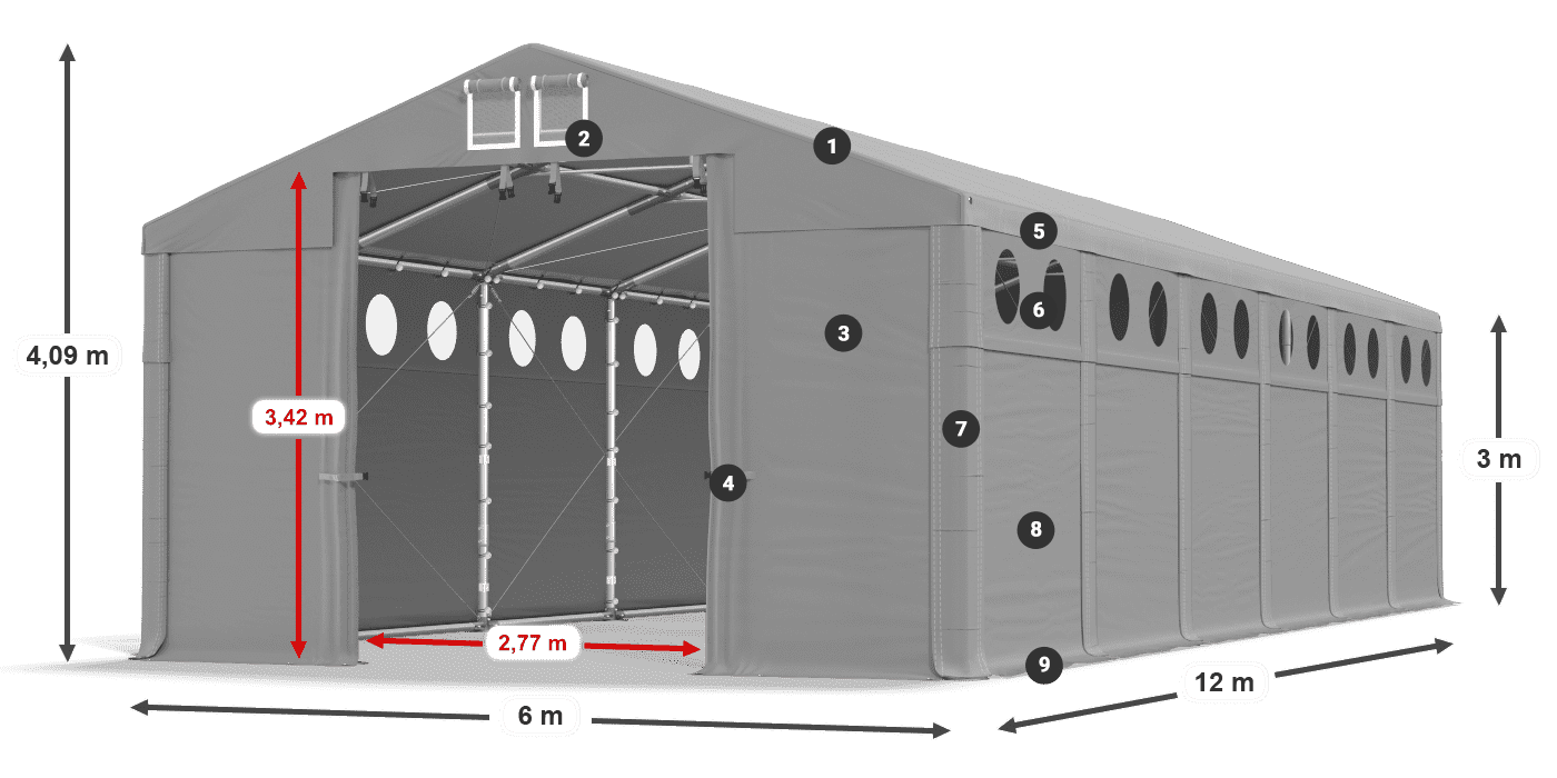 Acoperiș: SD 560 PVC Pereţi: FR O 620 PVC legenda 3m