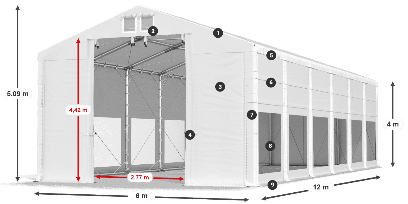 Acoperiș: FR 620 PVC Pereţi: MS 580 PVC Legenda 4m