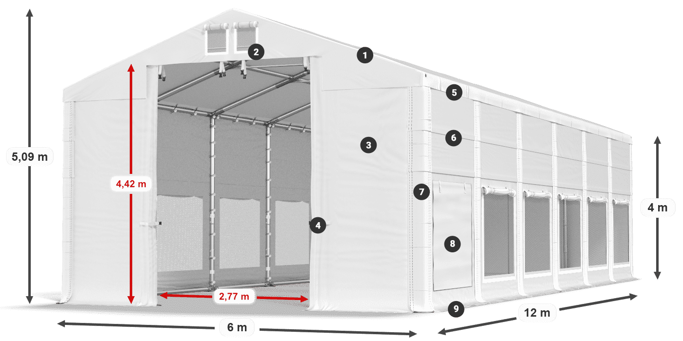 Acoperiș: FR 620 PVC Pereţi: SD 500 PVC Legenda 4m