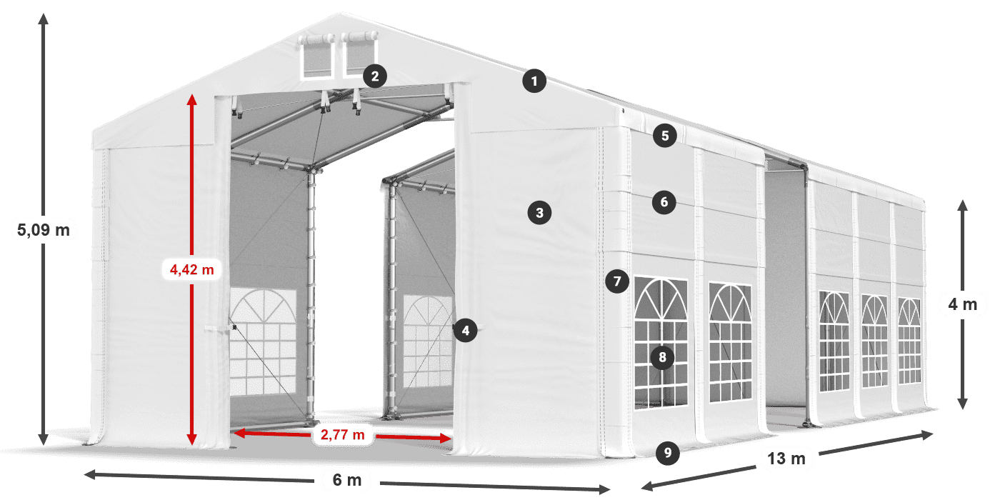 Acoperiș: MS 580 PVC Pereţi: FR 620 PVC Legenda 4m