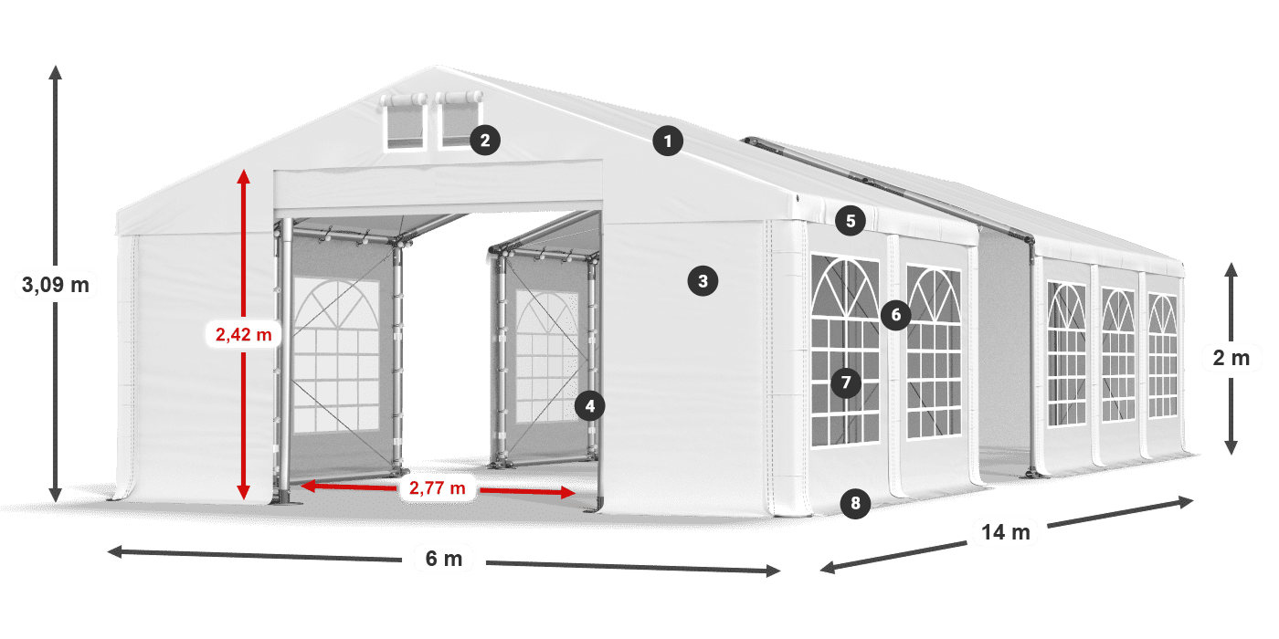 Acoperiș: MS 580 PVC Pereţi: FR 620 PVC 2m legenda