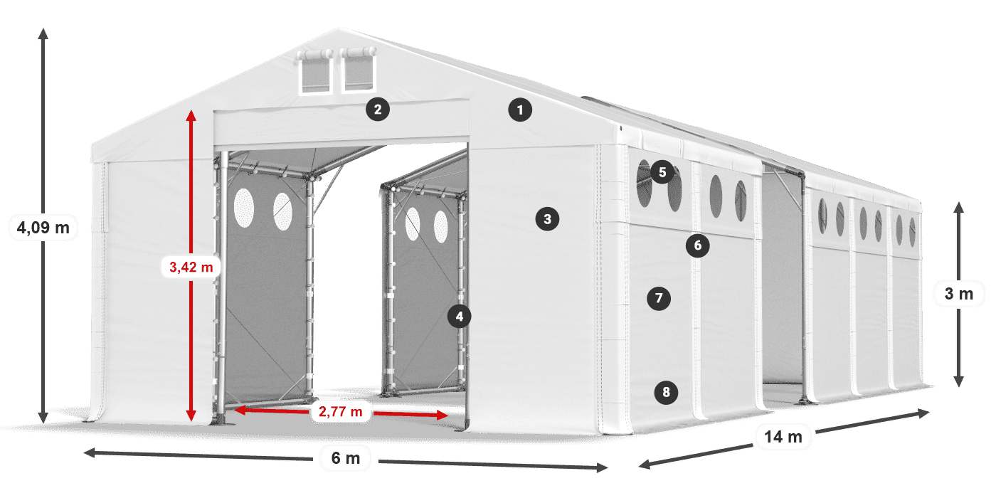 Acoperiș: MS 580 PVC Pereţi: FR O 620 PVC Legenda 3m