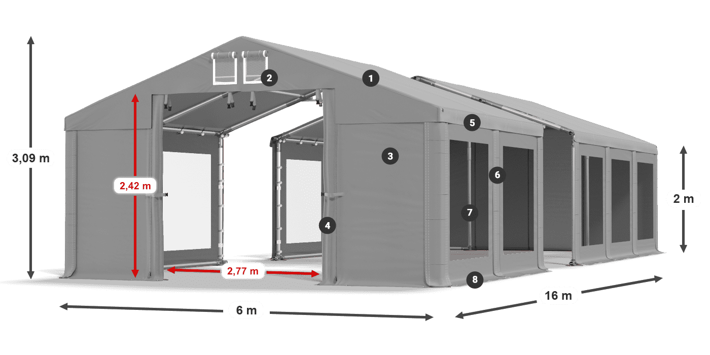 Acoperiș: MS 580 PVC Pereţi: MS 580 PVC 2m legenda