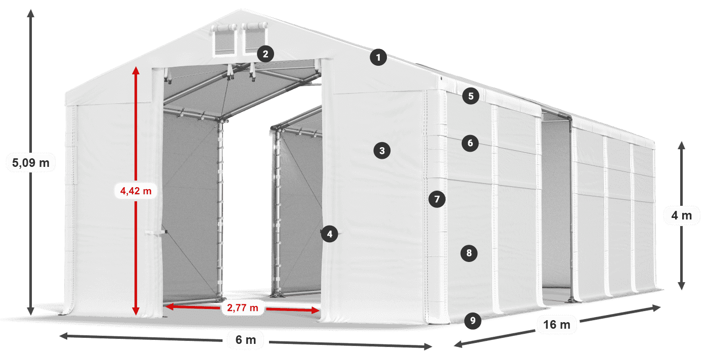 Acoperiș: MS 580 PVC Pereţi: FR 620 PVC Legenda 4m
