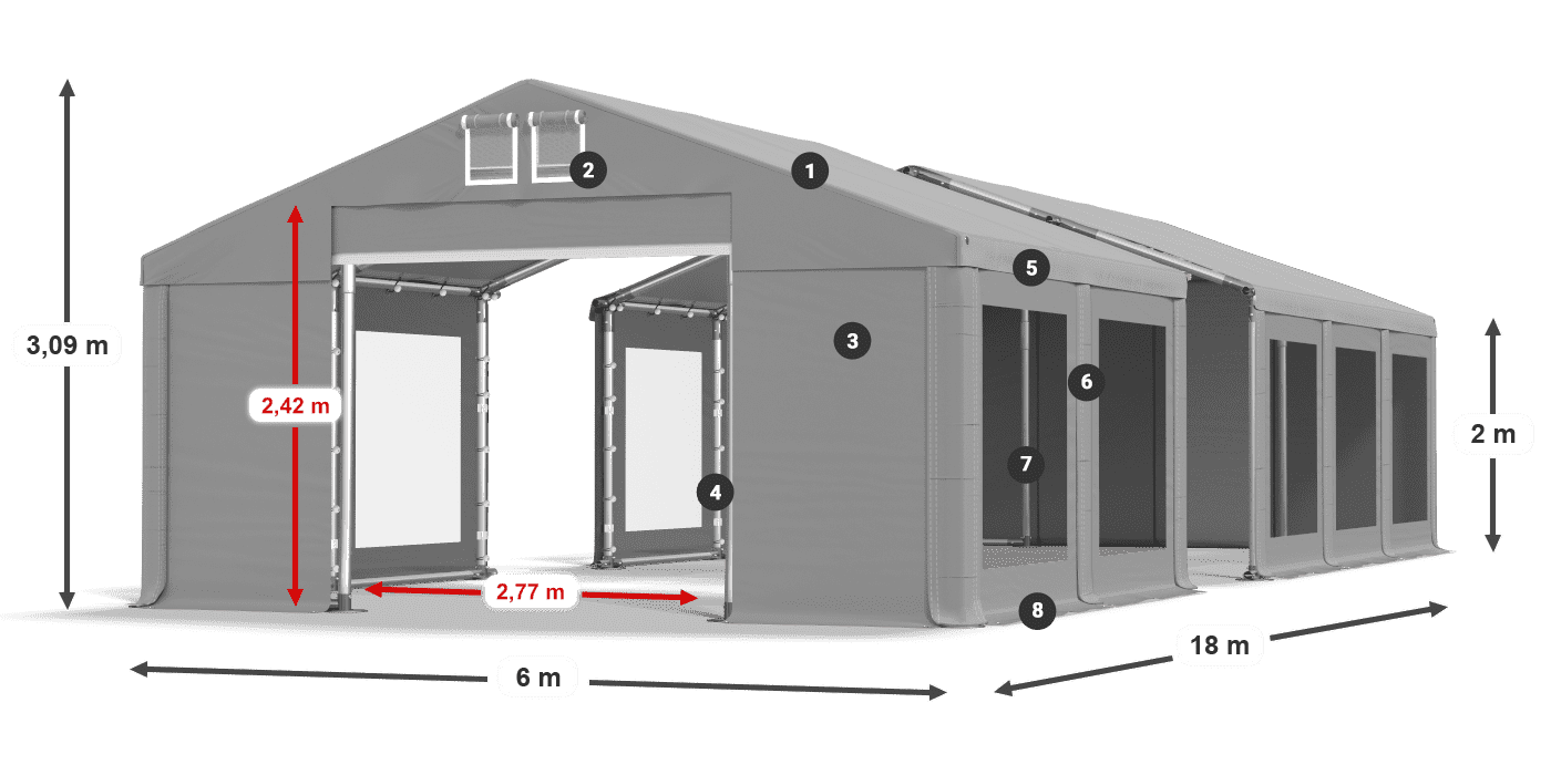 Acoperiș: FR 620 PVC Pereţi: MS 580 PVC 2m legenda