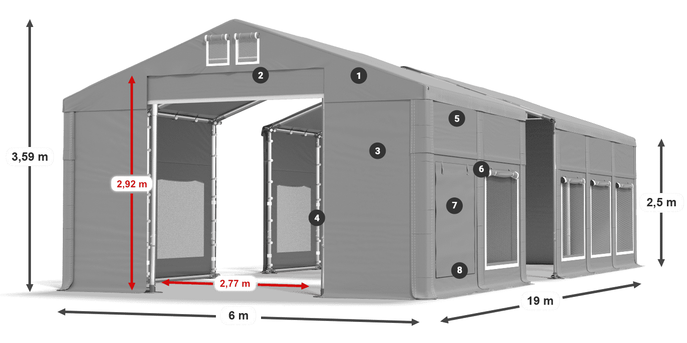 Acoperiș: FR 620 PVC Pereţi: SD 500 PVC legenda 2.5m