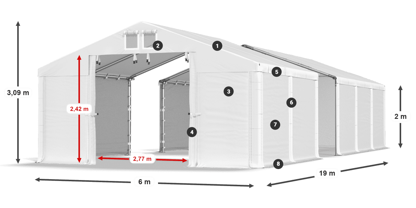 Acoperiș: MS 580 PVC Pereţi: SD 500 PVC 2m legenda