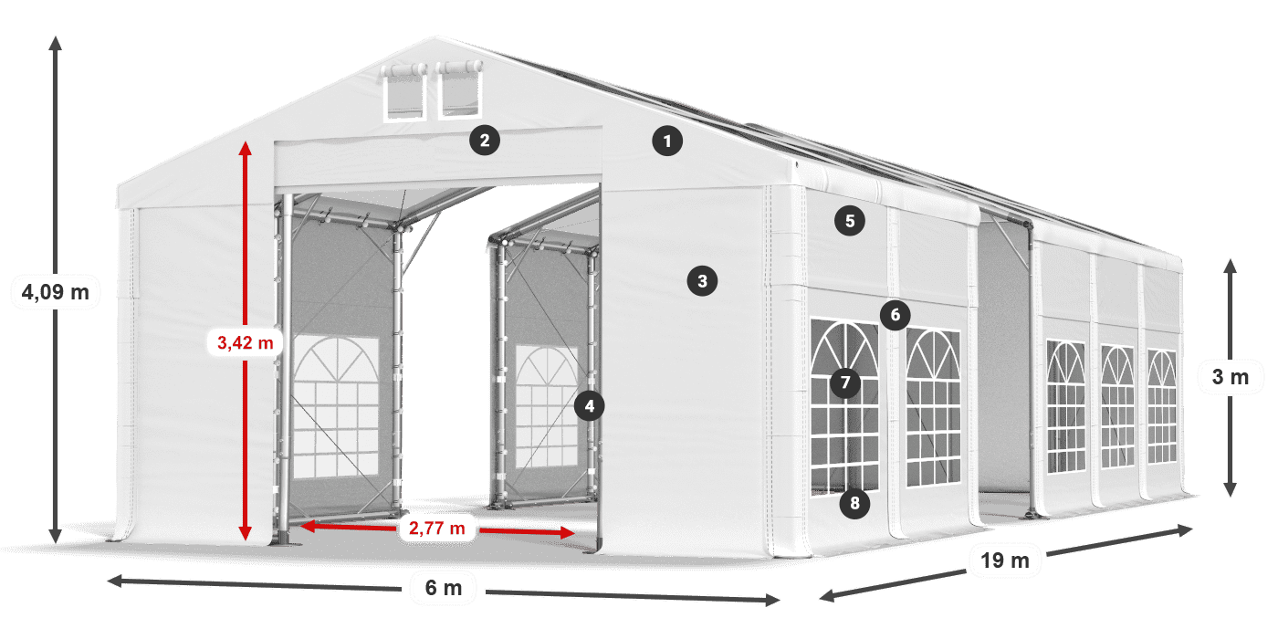 Acoperiș: MS T 580 PVC Pereţi: FR 620 PVC Legenda 3m