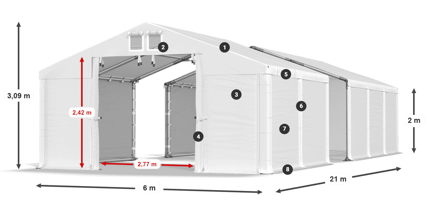 Acoperiș: MS 580 PVC Pereţi: FR M 620 PVC 2m legenda