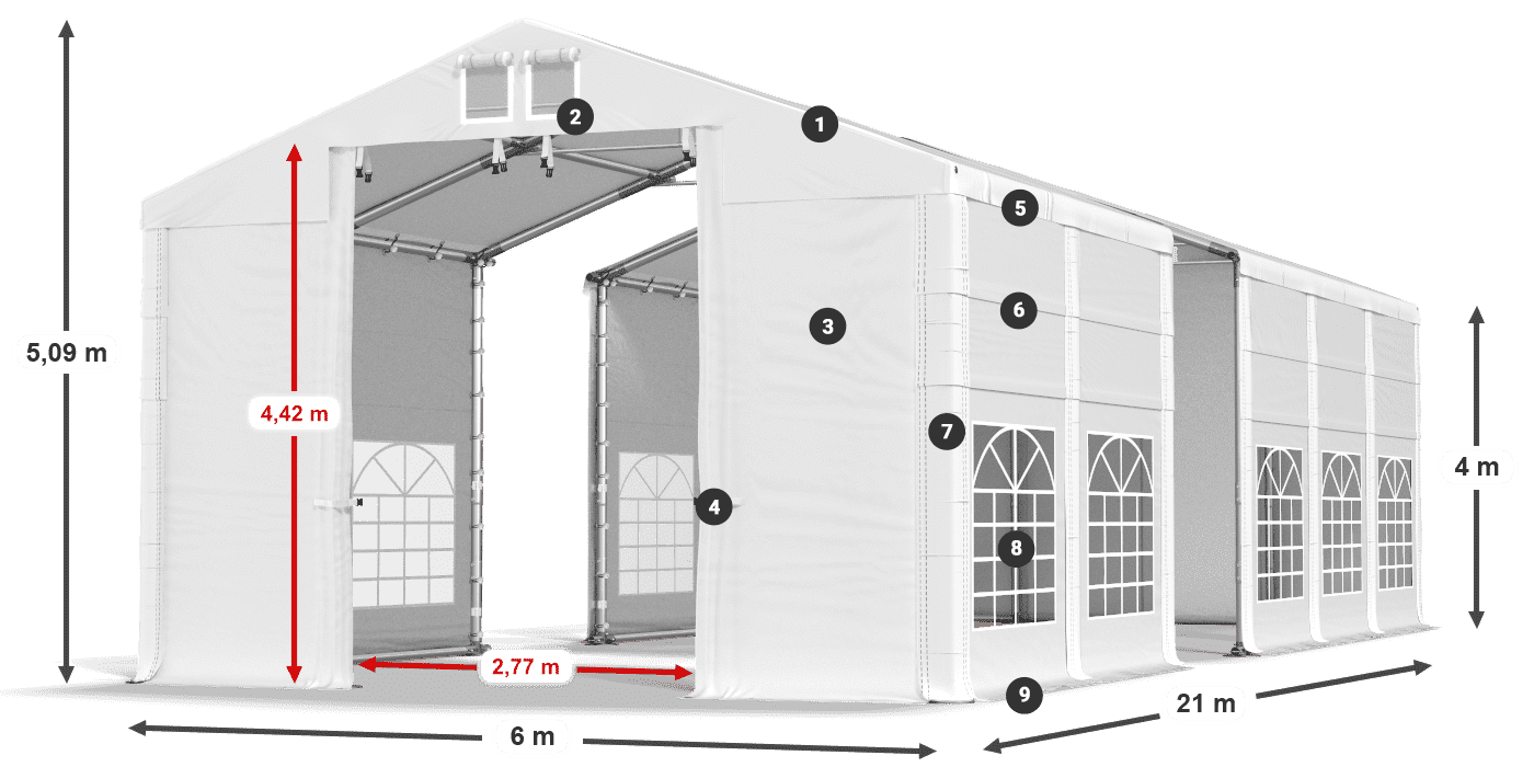 Acoperiș: MS 580 PVC Pereţi: FR 620 PVC Legenda 4m