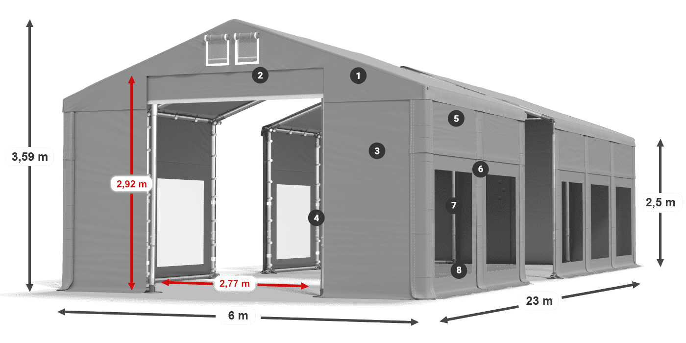 Acoperiș: FR 620 PVC Pereţi: MS 580 PVC legenda 2.5m