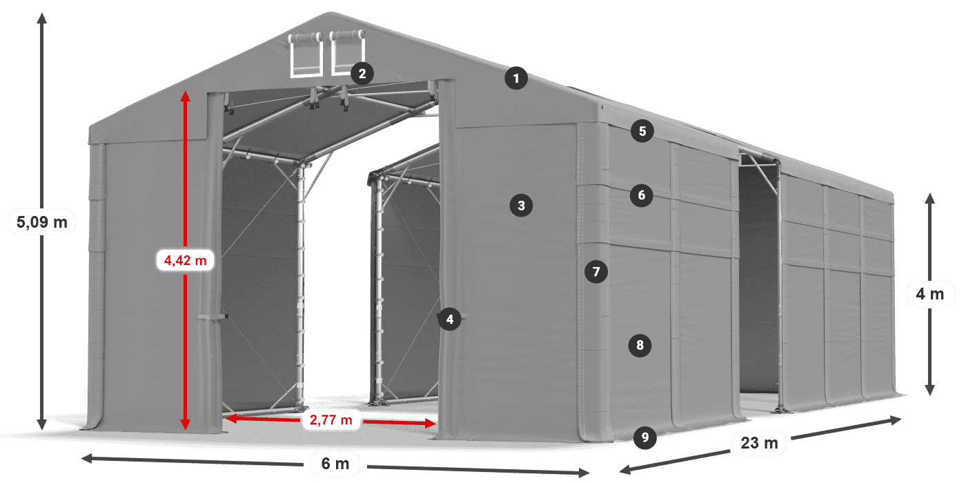 Acoperiș: MS 580 PVC Pereţi: SD 500 PVC Legenda 4m