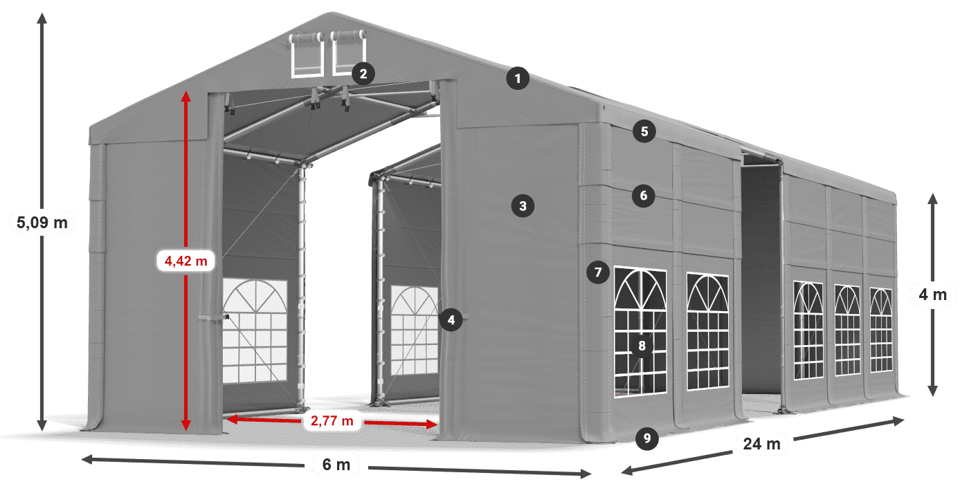 Acoperiș: FR 620 PVC Pereţi: SD 500 PVC Legenda 4m
