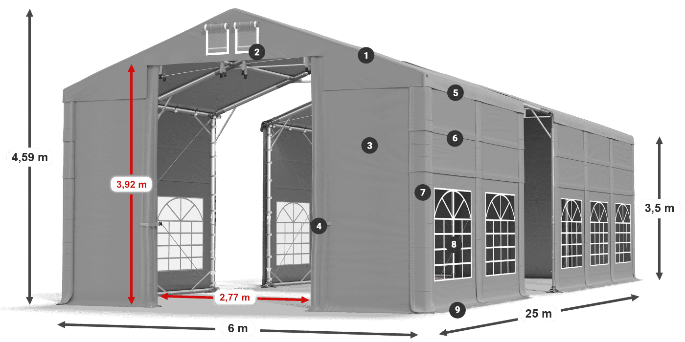 Acoperiș: FR 620 PVC Pereţi: SD 500 PVC 3.5 m legenda
