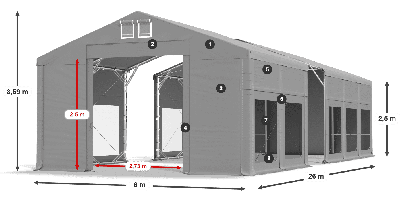 Acoperiș: FR 620 PVC Pereţi: MS 580 PVC legenda 2.5m