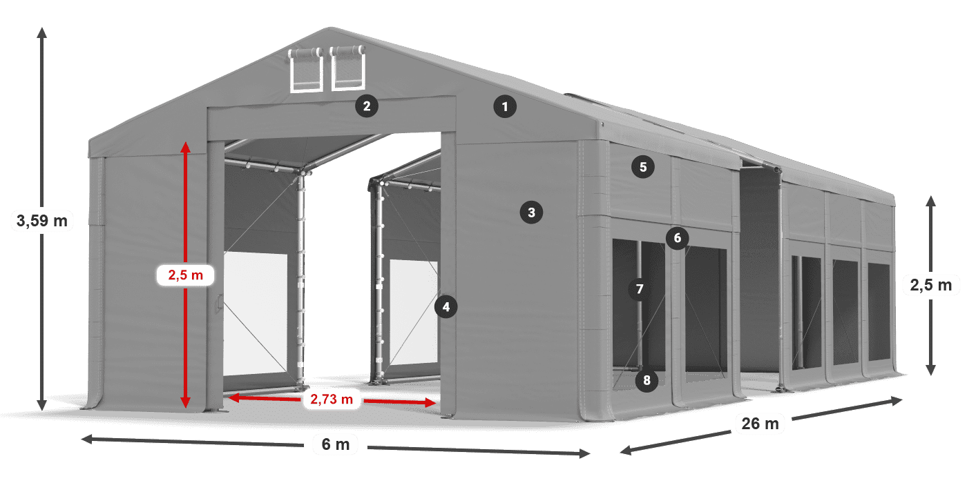 Acoperiș: FR 620 PVC Pereţi: MS 580 PVC legenda 2.5m