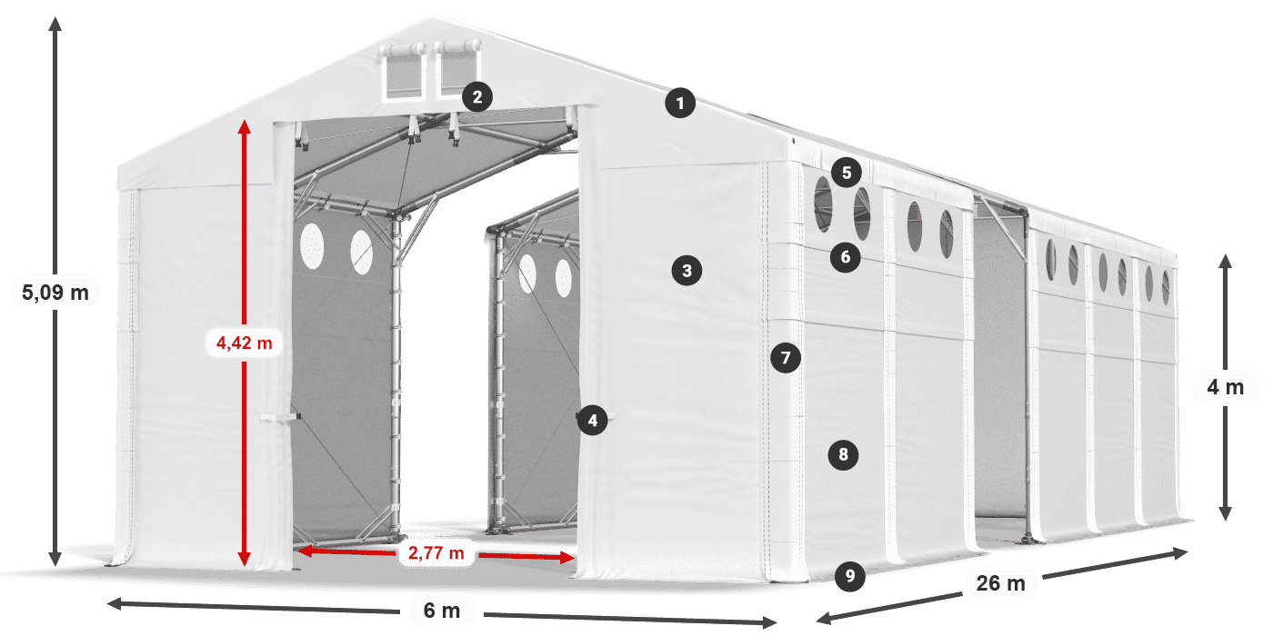 Acoperiș: MS 580 PVC Pereţi: FR O 620 PVC Legenda 4m