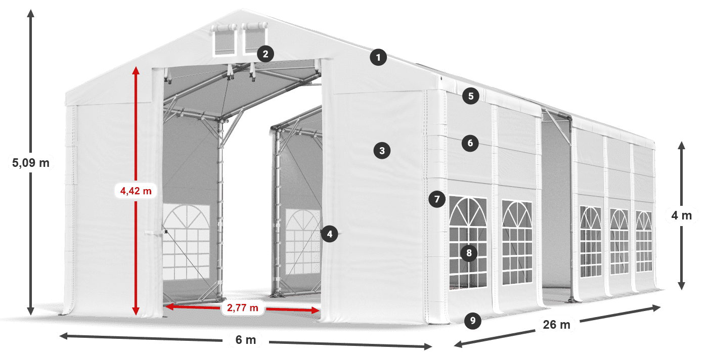 Acoperiș: MS 580 PVC Pereţi: FR 620 PVC Legenda 4m