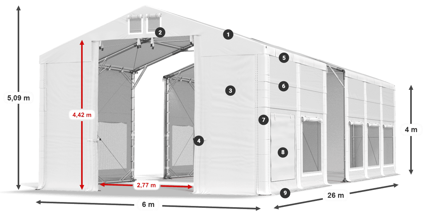 Acoperiș: MS 580 PVC Pereţi: SD M 500 PVC Legenda 4m