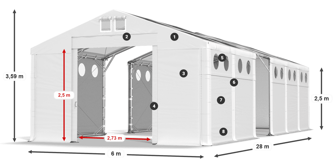 Acoperiș: MS T 580 PVC Pereţi: FR O 620 PVC legenda 2.5m