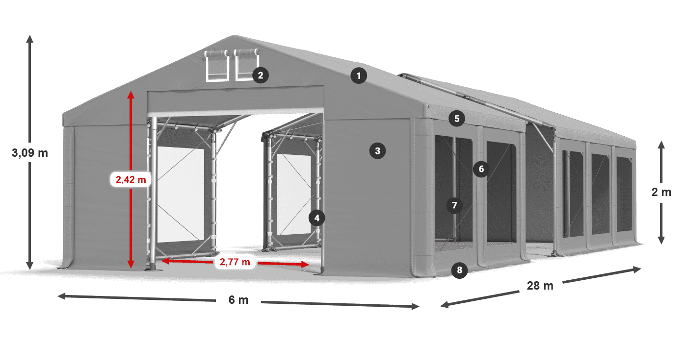 Acoperiș: MS 580 PVC Pereţi: MS 580 PVC 2m legenda