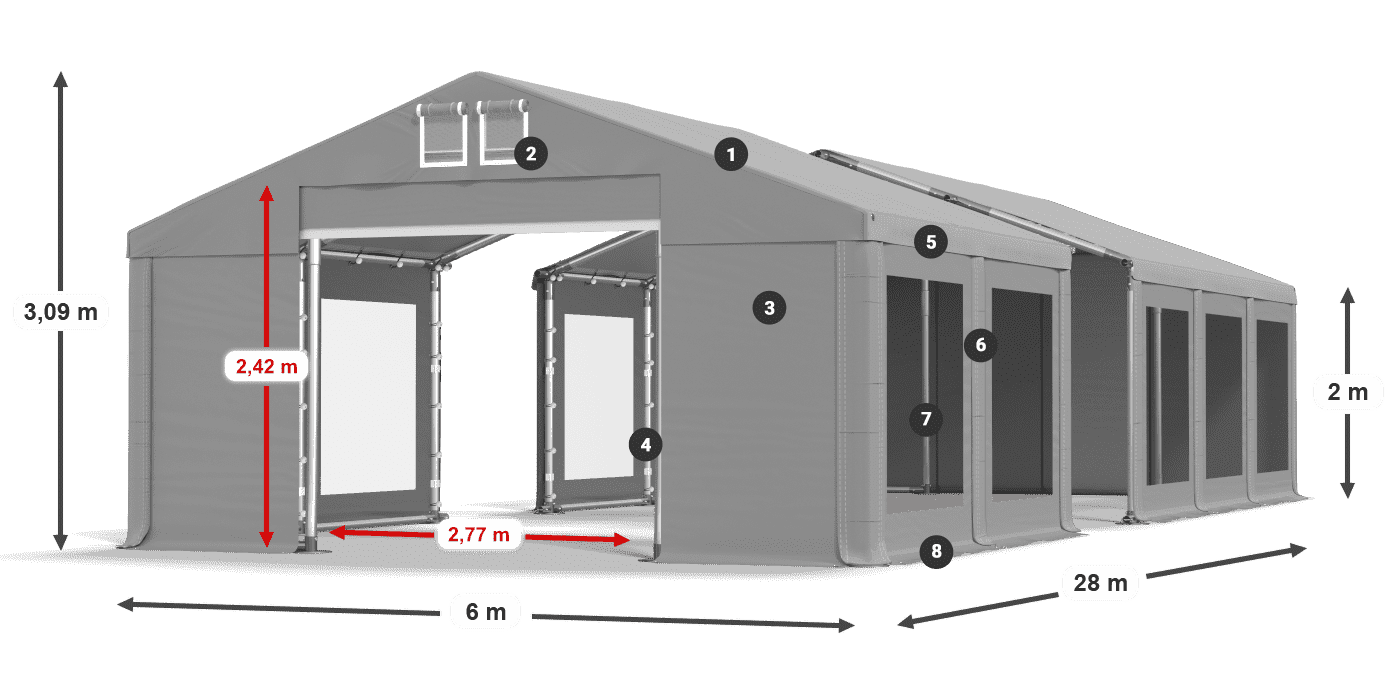 Acoperiș: MS 580 PVC Pereţi: MS 580 PVC 2m legenda